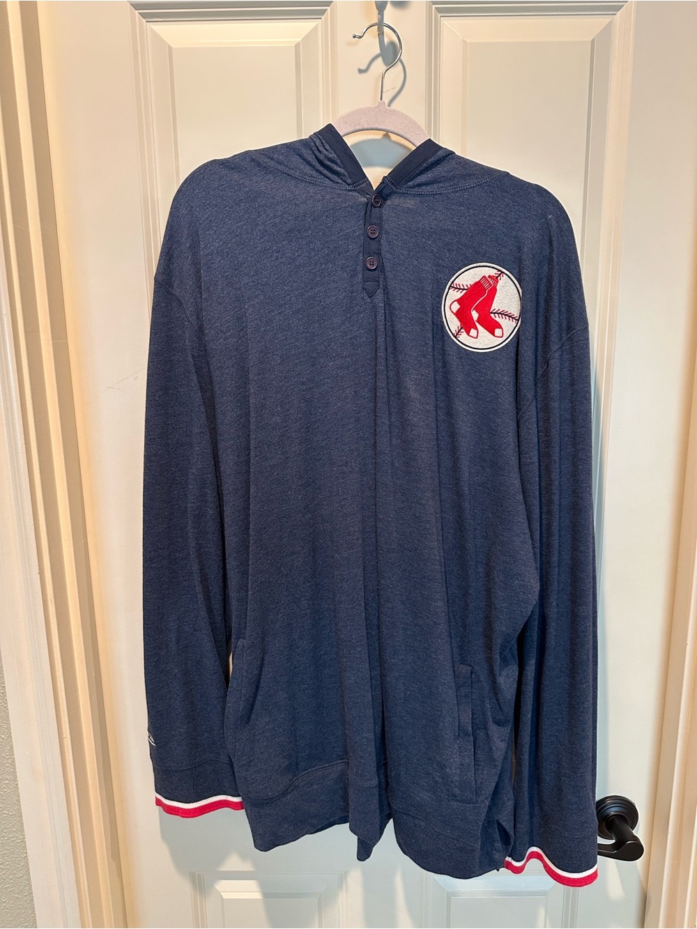 Men's Navy Hooded Pullover Sweater with Boston Red Sox Emblem